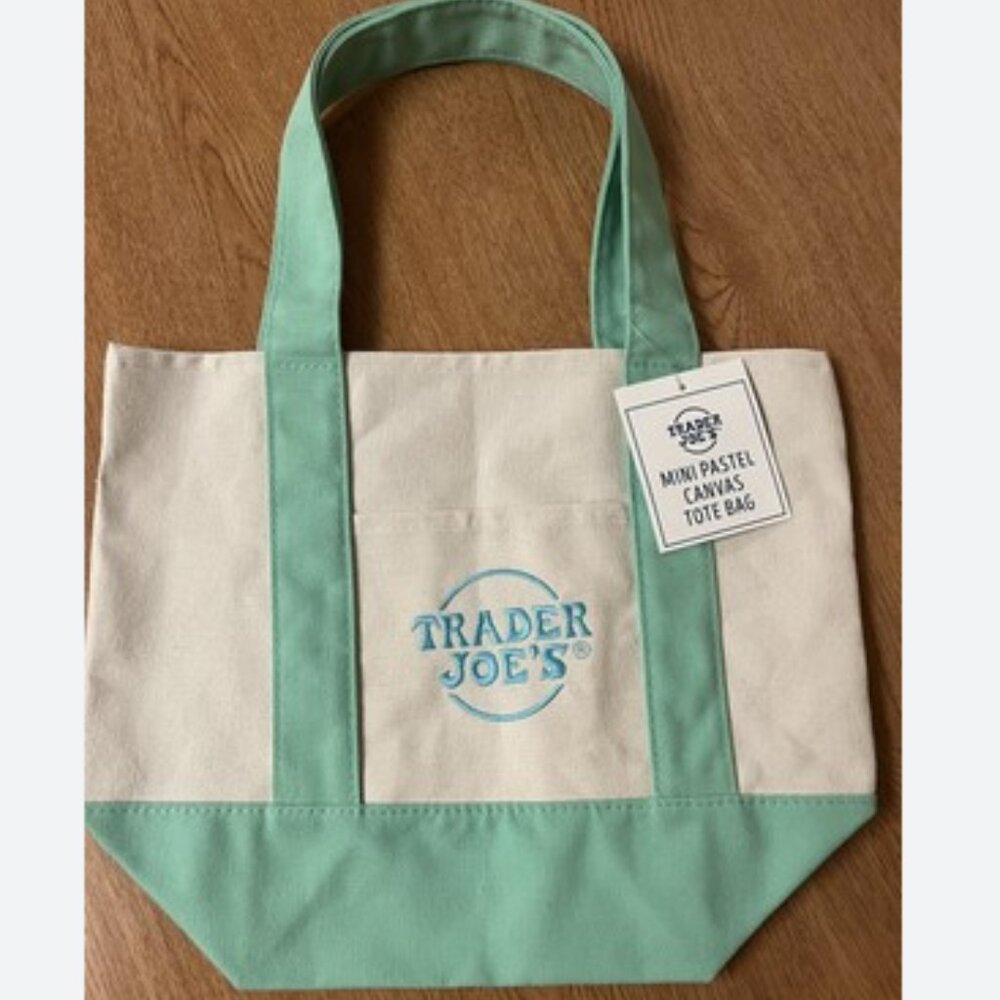Trader Joe’s Mini Tote 2025 Yellow Navy Red Green Pastel Mint - Picture 2 of 2